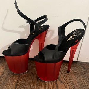Red Pleaser 8” heels with leather straps